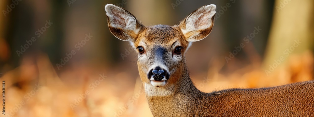 Poster doe in forest close up showcasing head and chest with natural bokeh background perfect for adding te