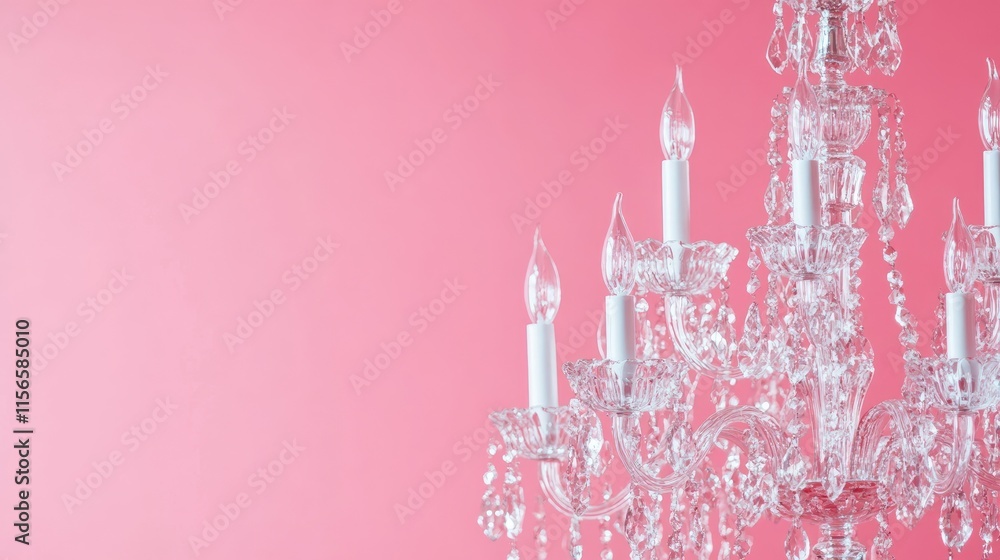 Poster elegant crystal candelabras on a soft pink background with ample empty space for customizable text o