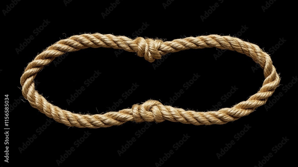 Aufkleber demonstration of a loop knot tied in a rope on a black background with ample empty space for overlay