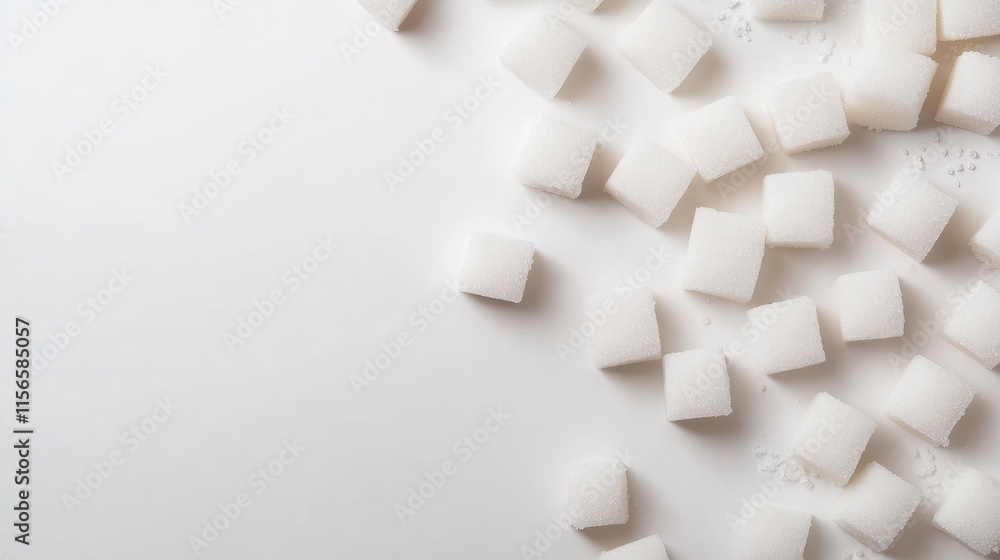 Aufkleber demerara sugar cubes scattered on a white background with empty space for text or branding purposes 