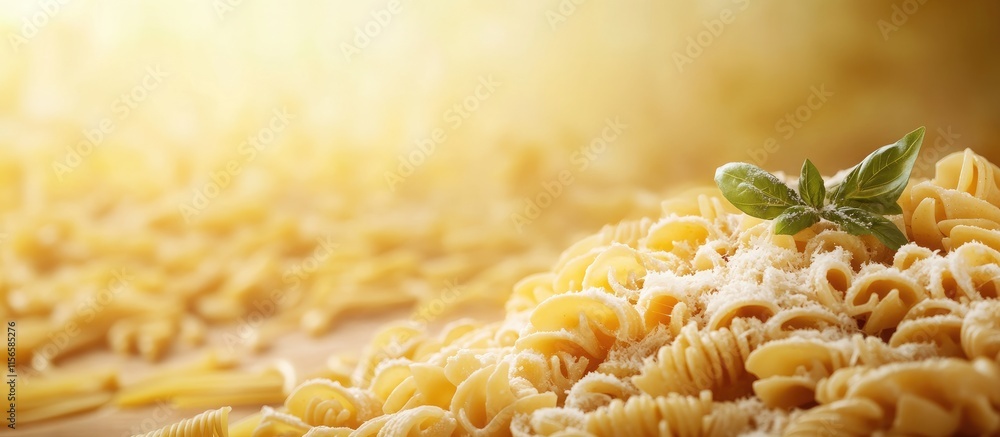 Aufkleber aromatic pasta dish elegantly presented in a warm setting with inviting space for text or branding e