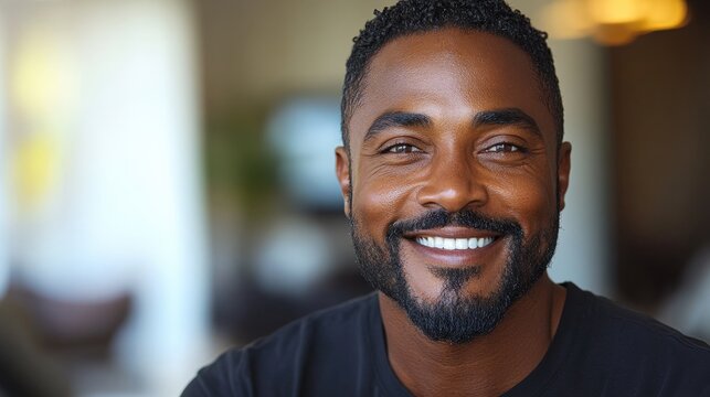 Close-up portrait of a smiling Black man.