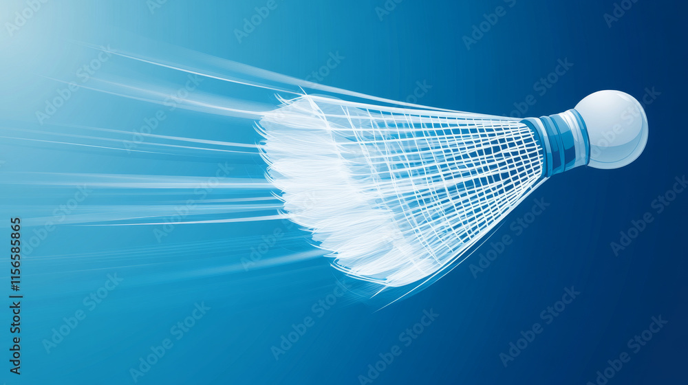 Poster badminton consists of particles. vector graphics are an athlete hits the racket and the shuttlecock