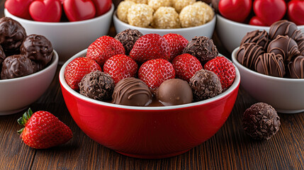 Delightful dessert table featuring fresh strawberries and assorted cho tes, perfect for celebrations and romantic occasions. tempting display of sweet treats awaits