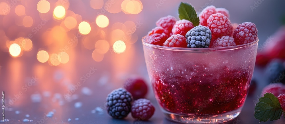 Poster delightful frozen berry dessert with romantic lighting and space for custom text on a elegant backgr