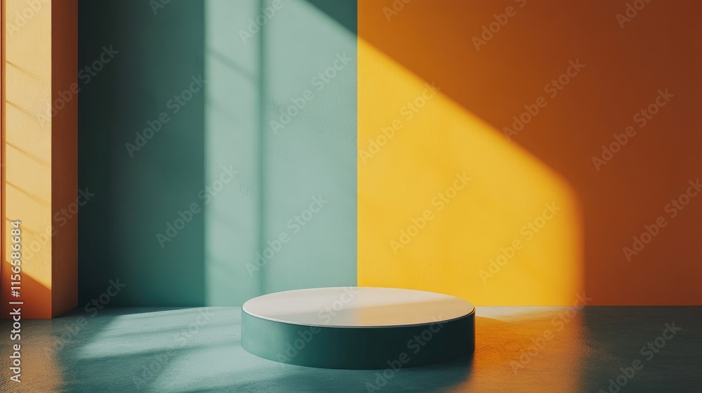 Poster culinary studio display space with colorful walls and natural light for creative visuals and present