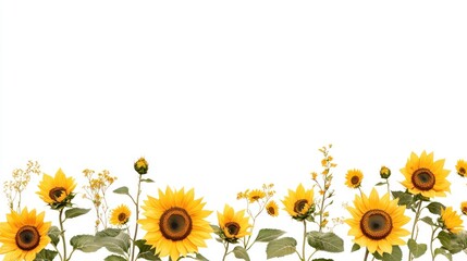 Sunflower Border Isolated on White and Background - Floral Design Element for Summer and Nature Themes