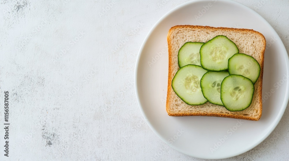Poster cucumber sandwich neatly arranged on a white plate with ample empty space for text and advertising p