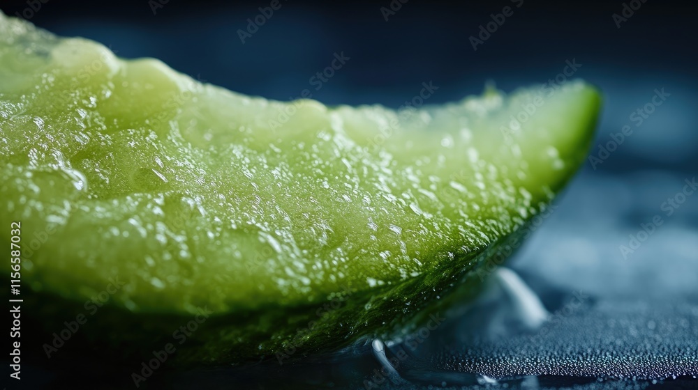 Poster close up of fresh cucumber slice on dark background highlighting healthy organic nutrition with spac