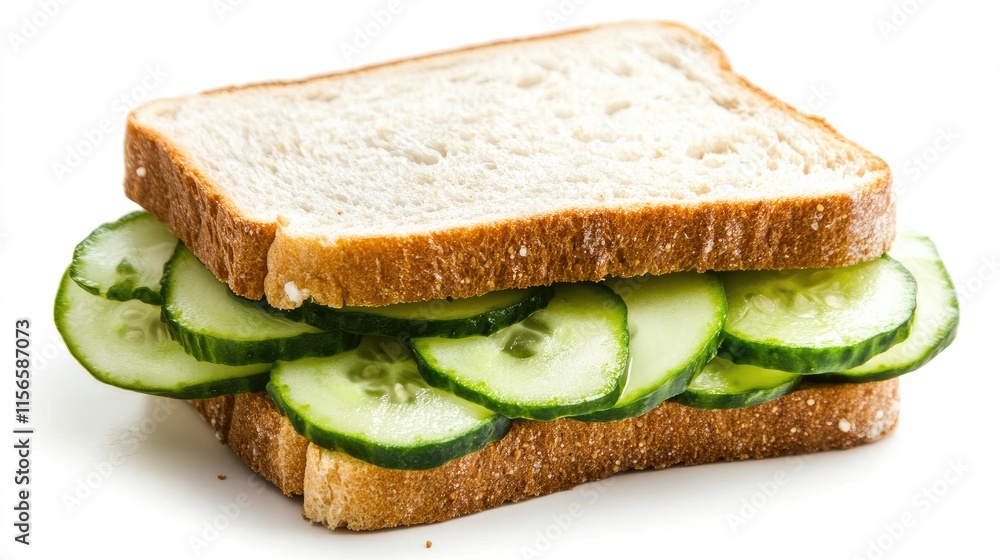 Aufkleber cucumber sandwich on white bread with fresh sliced cucumbers and empty space for customizable text o