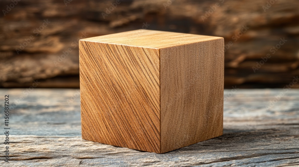 Poster wooden cube block symbolizing business goals and success with copy space for text on rustic wooden b