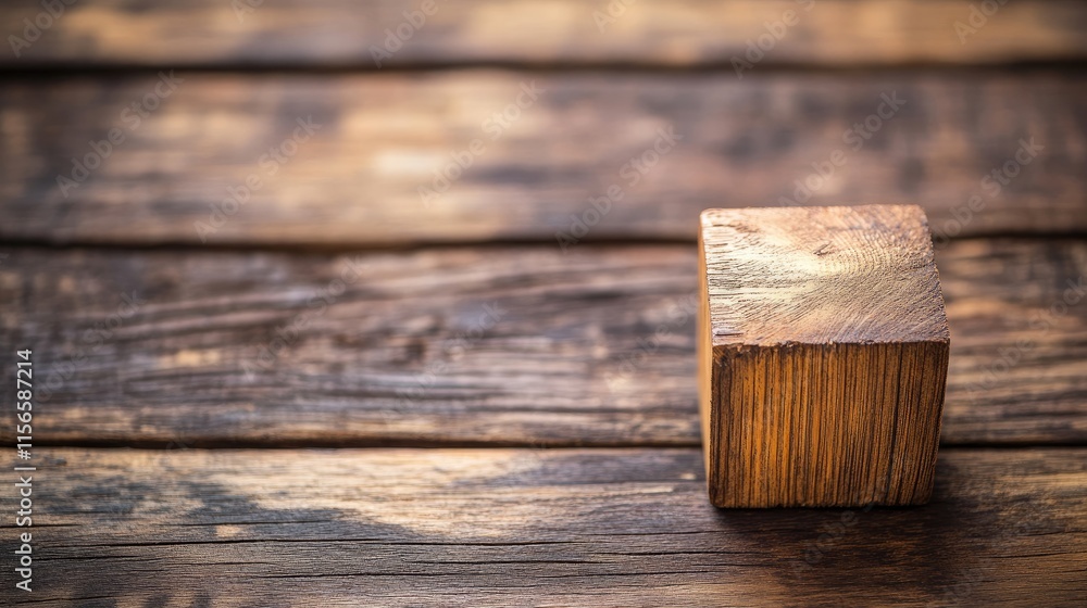 Poster wooden cube slider on rustic table with blank space for custom text or branding additions