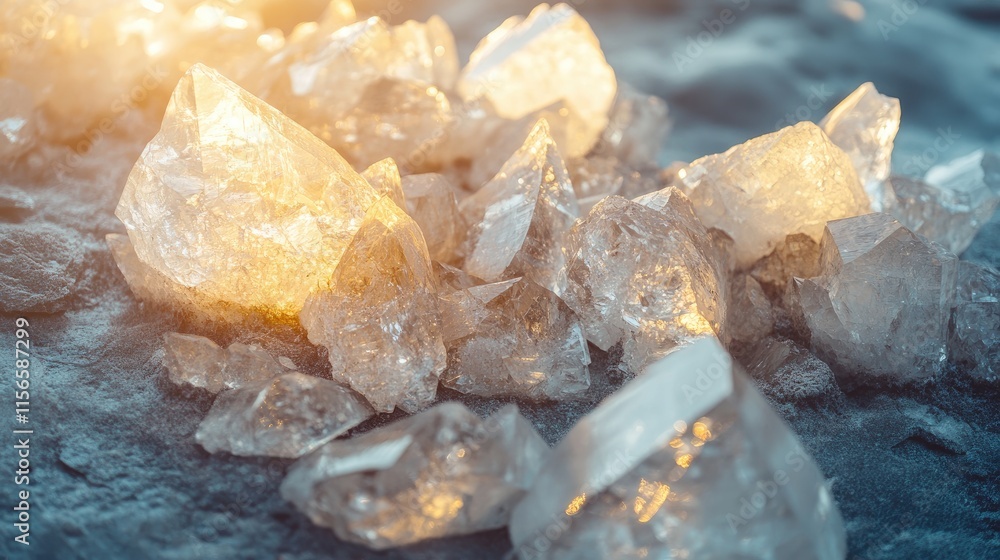 Poster crystalline rock fragments glimmering in sunlight with a blurred background ideal for text overlay o