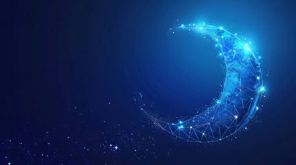 Fototapeta premium Glowing Crescent Moon Low Poly Art Blue Night Background