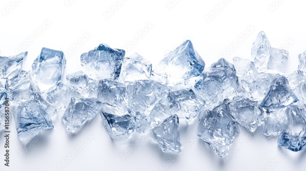 Poster crystal ice texture on white background with winter nature elements and blank space for text or grap