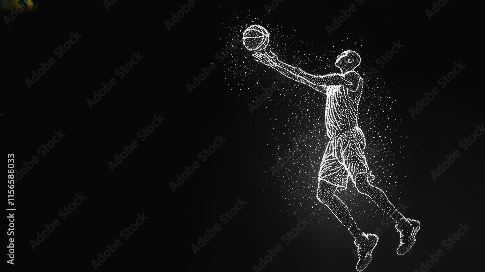 Poster basketball player of the particles. the array of points is the silhouette of an athlete.