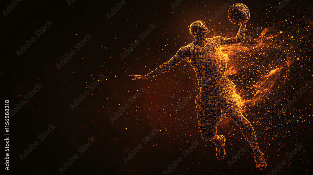 Poster basketball player of the particles. the array of points is the silhouette of an athlete.