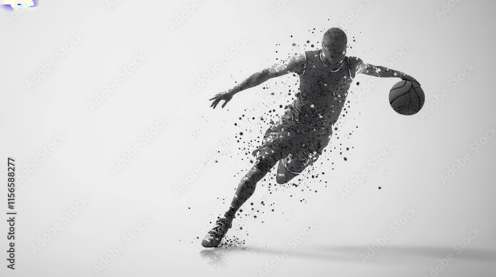 Poster basketball player of the particles. the array of points is the silhouette of an athlete.