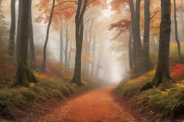Obraz premium A natureal beauty of autumn alley with colorful leaves forming a tunnel