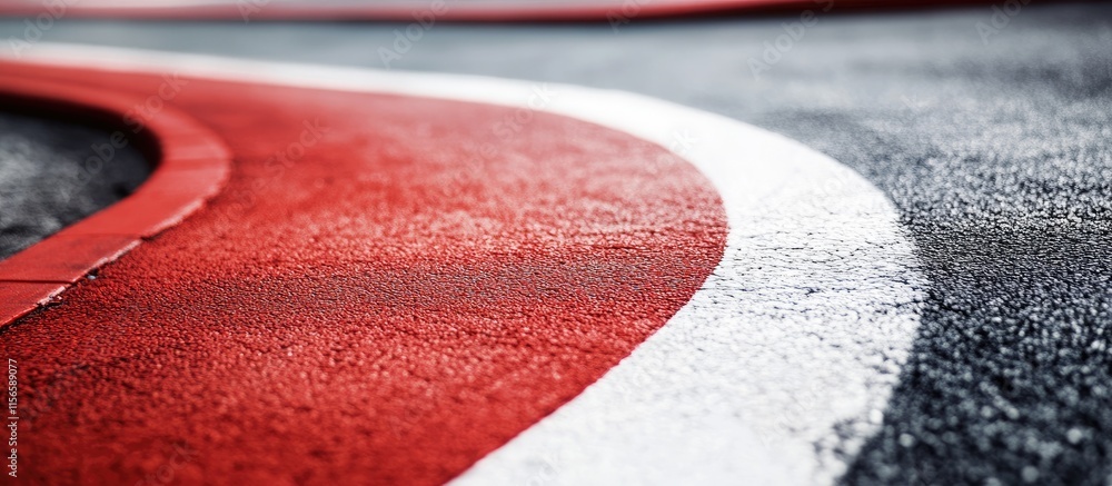 Poster curved road close-up showcasing red and white curbs with ample space for text placement in a vibrant