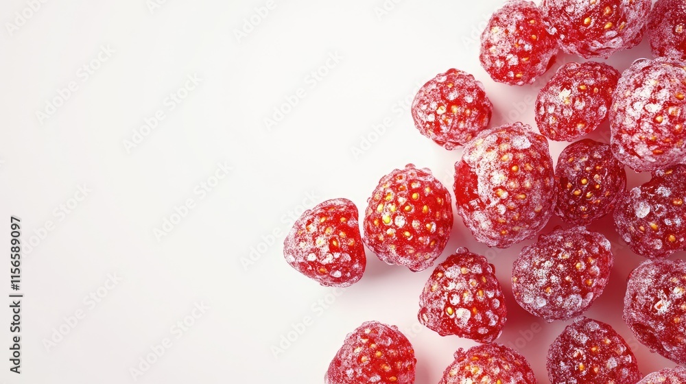 Poster closeup of fresh glazed strawberries on light background with empty space for text ideal for culinar