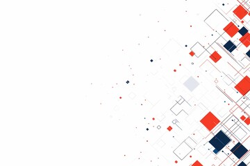 Abstract Geometric Pattern Design with Blue and Red Shapes on White
