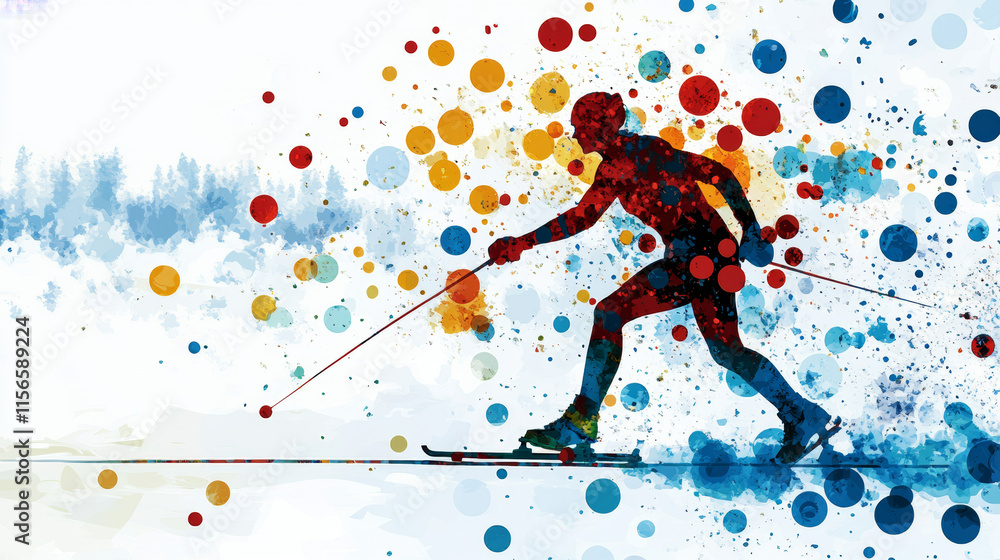 Poster the biathlon is made up of particles. the biathlon consists of circles and points. vector illustrati