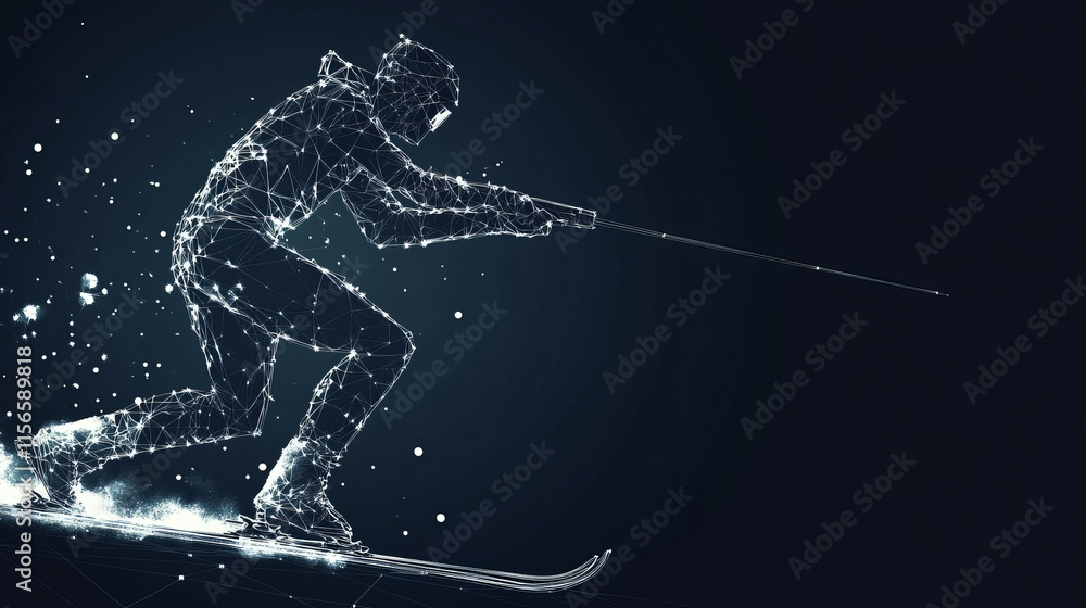 Poster the biathlon consists of points, lines and triangles. the polygon shape in the form of a silhouette 