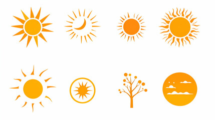 Collection of Orange Sun Icons,  Nature, Day, Summer, Bright, Energy, Warmth, Light, Heat, Shine, Celestial, Sunrise, Sunset, Weather, Climate, Star, Rays, Symbol, Design, Graphic,