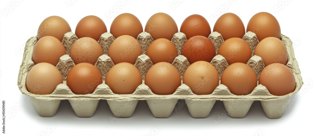 Aufkleber fresh brown eggs in corrugated carton on white background with space for text and design elements in
