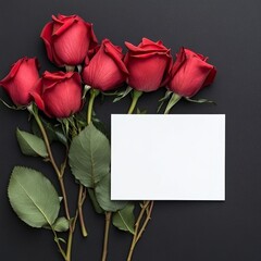 Fototapeta premium Red Roses and Blank Card