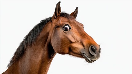 Fototapeta premium Surprised White Horse Portrait on Isolated Background