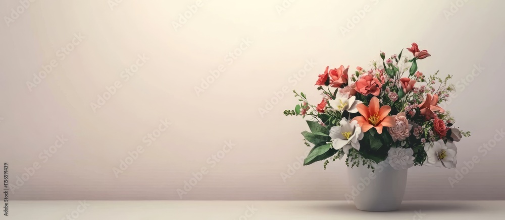 Poster elegant flower arrangement for special occasions with neutral background and ample space for text cu
