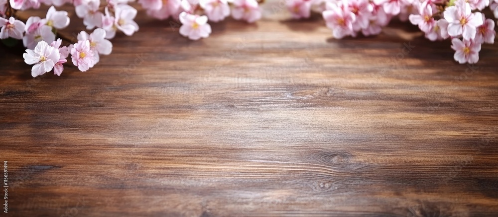 Poster floral arrangement on rustic table with ample blank space for text banner and copy placeholder