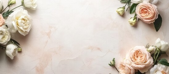 Bridal flower arrangement workshop concept with elegant floral borders and blank space for text in wedding planning context