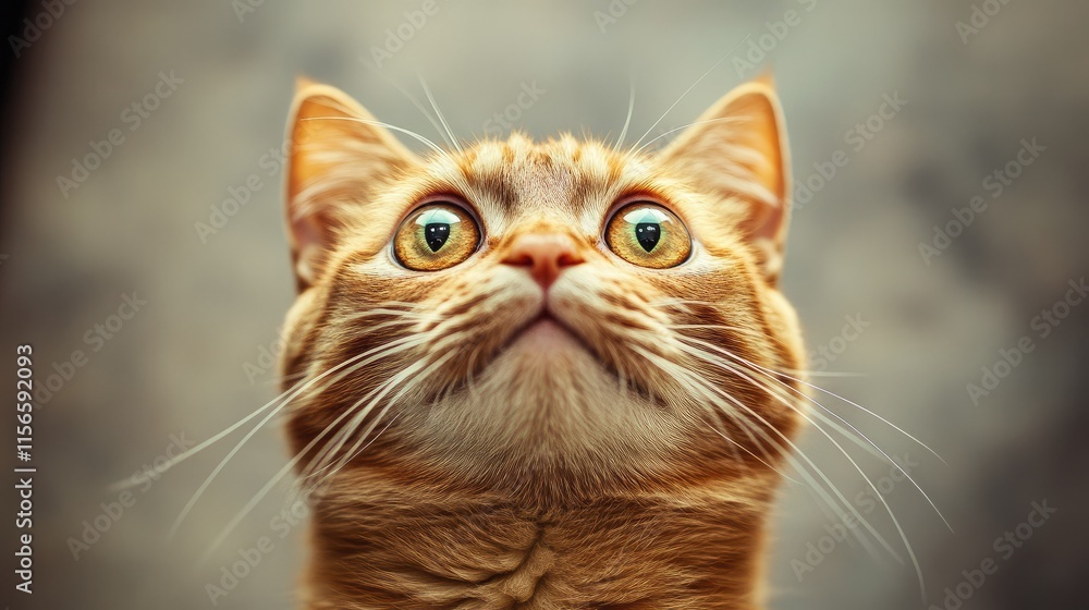 Poster curious cat portrait with open eyes against scraped background ideal for text and advertising empty 