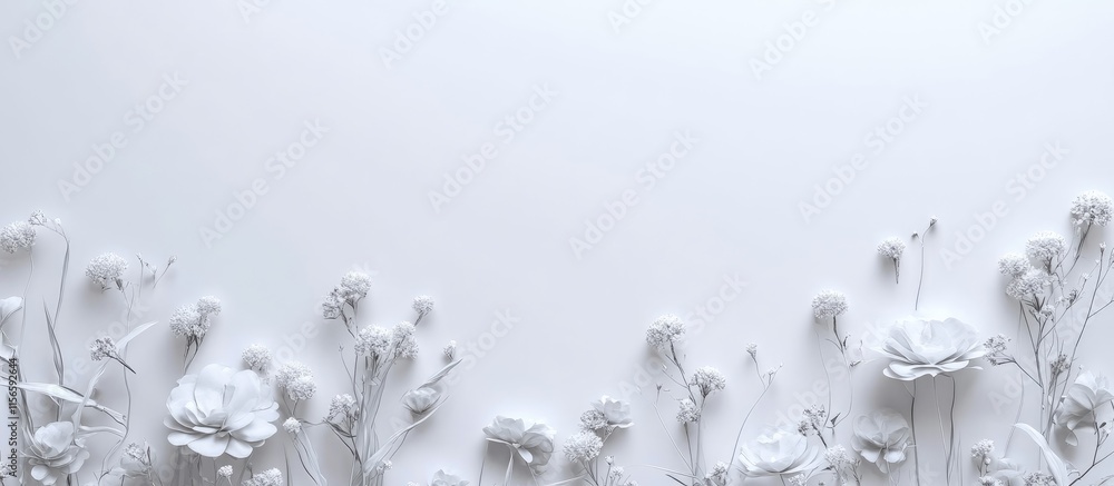 Aufkleber minimalist floral background with white flowers and empty space for text in soft monochrome tones id