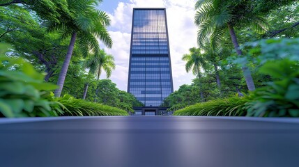 Modern Skyscraper in Lush Tropical Paradise
