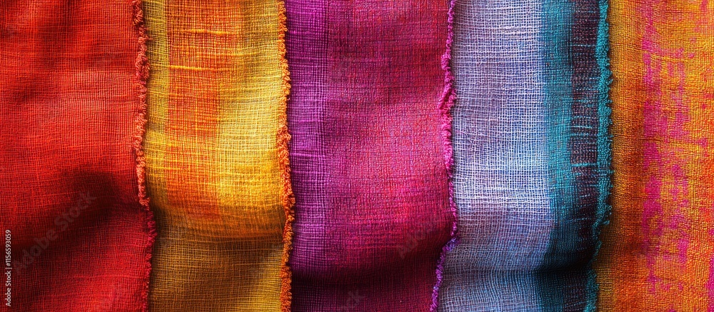 Poster colorful fabric texture featuring vibrant stripes and unique patterns ideal for background or textil
