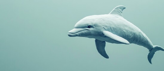 Fototapeta premium Fabric dolphin sculpture in serene underwater setting with ample blank space for customizable text or branding.