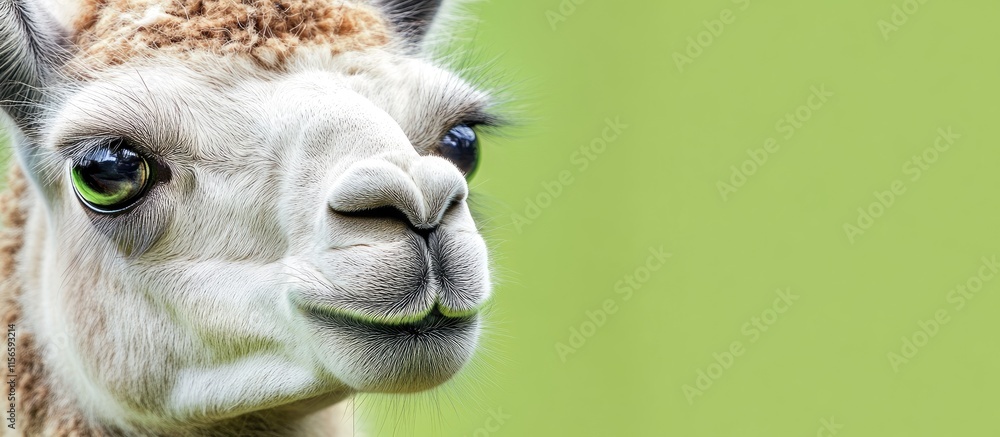 Poster close up macro of a young green llama eye showcasing detailed textures and a soft focus background p