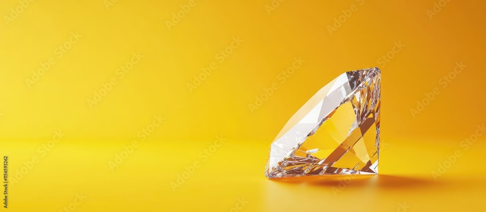 Poster shiny crystal diamond on vibrant yellow background with ample space for text and branding opportunit