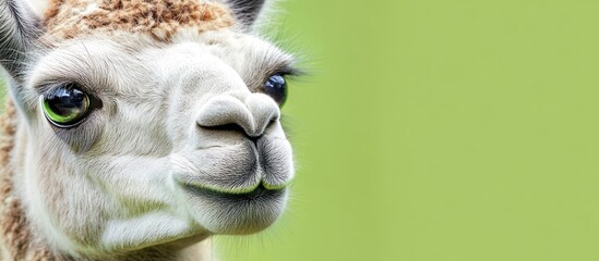 Obraz premium Close up macro of a young green llama eye showcasing detailed textures and a soft focus background perfect for text placement.