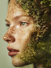 Natural Skincare Close-Up Portrait of a Human Model with Floral Elements