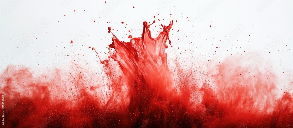 Poster vivid red paint explosion in mid air with dynamic swirls and splashes creating an impactful visual a