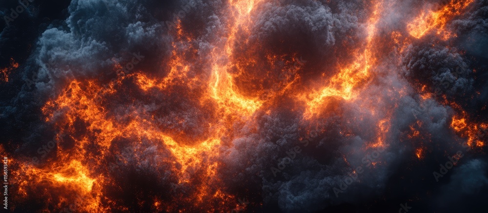 Poster dramatic explosion with fiery pyroclastic cloud on dark background ideal for text overlay and visual