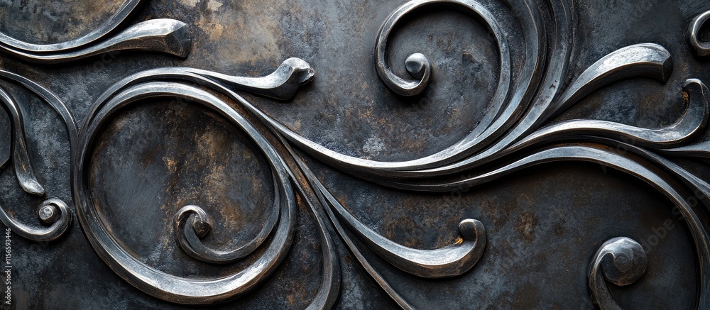Aufkleber elegant ornamental metalwork design with decorative swirls and space for custom text overlay