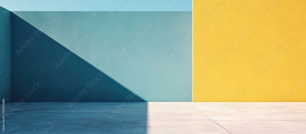 Poster modern architectural backdrop with vibrant colored walls and expansive copy space for text highlight