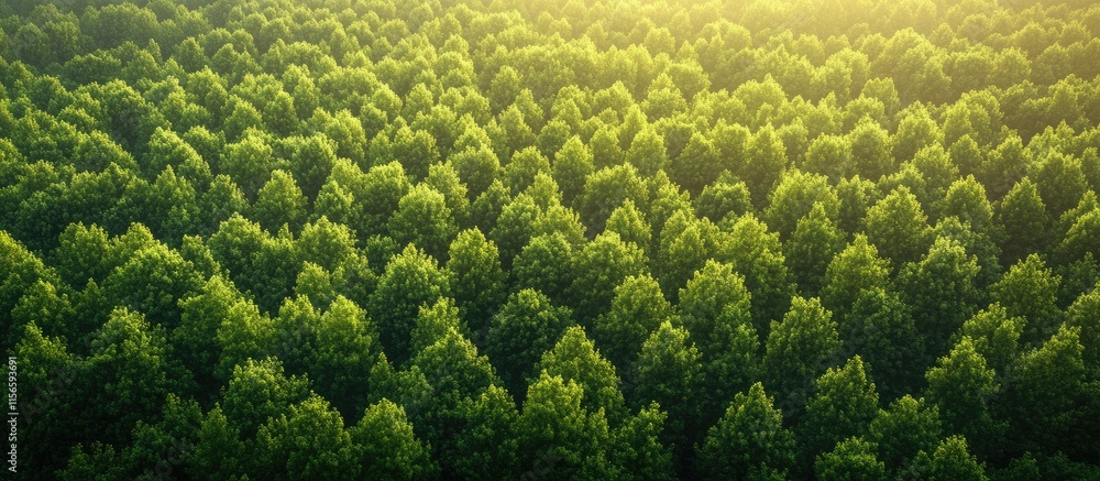 Aufkleber lush green tree canopy basking in warm summer sunlight creating a serene nature background with ampl