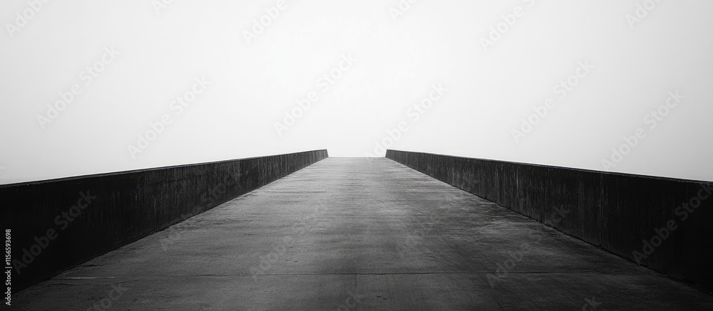 Aufkleber Desolate road disappearing into foggy horizon with ample space for text and visual elements in a minimalist black and white setting